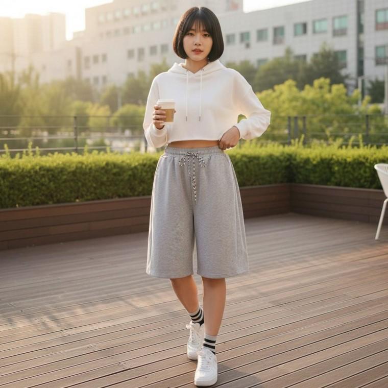 주름 5부 반바지 샤이건 벌룬 사이드 버뮤다 핀턱 오버핏 남녀 공용