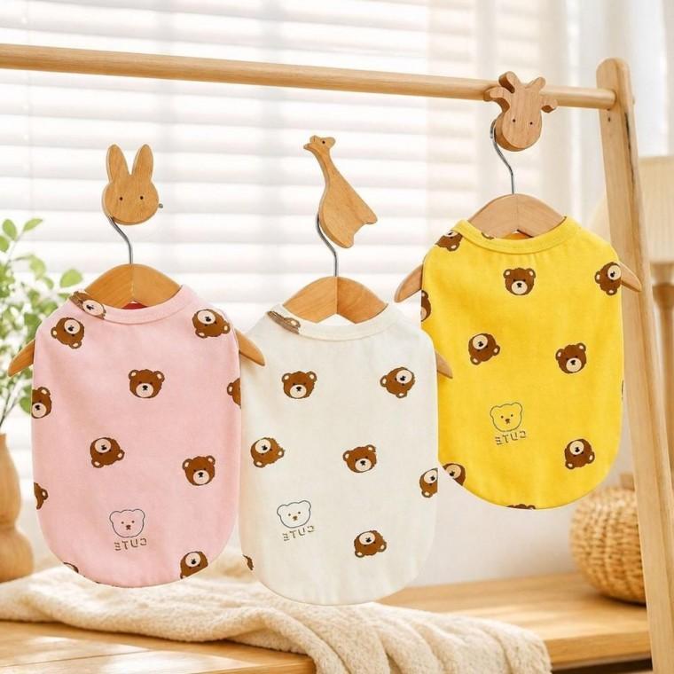 강아지 민소매 티셔츠 곰돌이 면나시 반려견 애견 여름 옷