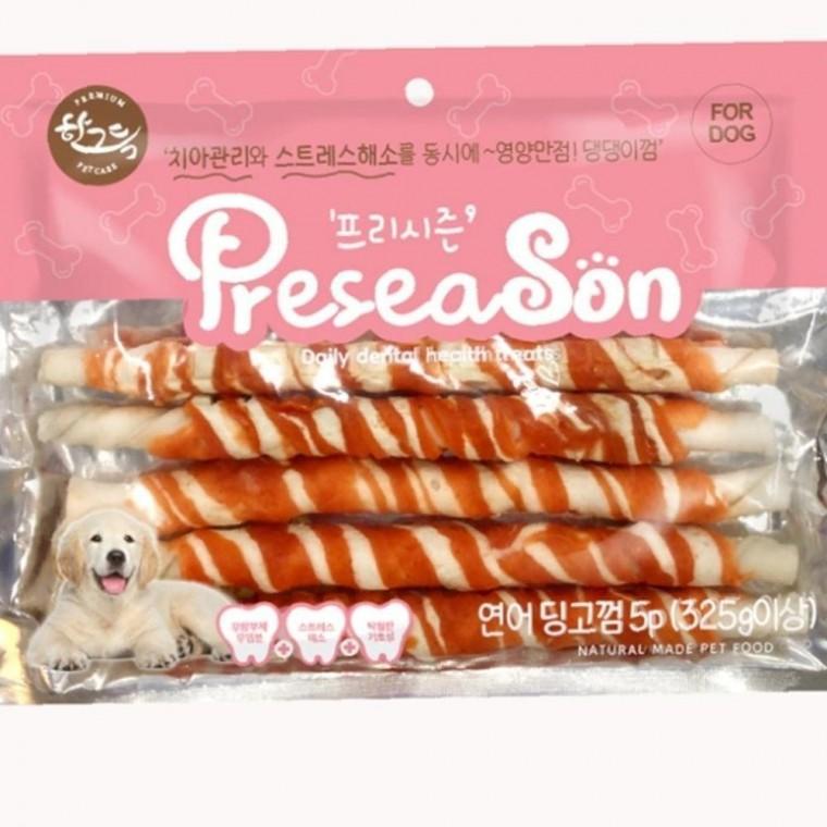 프리시즌 간편한 강아지껌 애견 간식 개껌 딩고껌 연어 5p