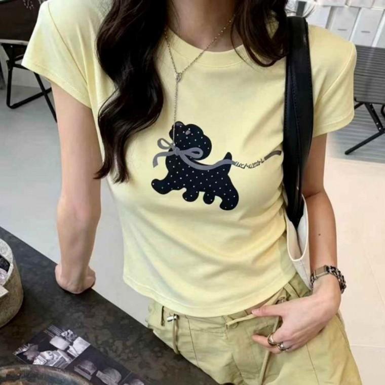 강아지 프린팅 크롭 반팔티
