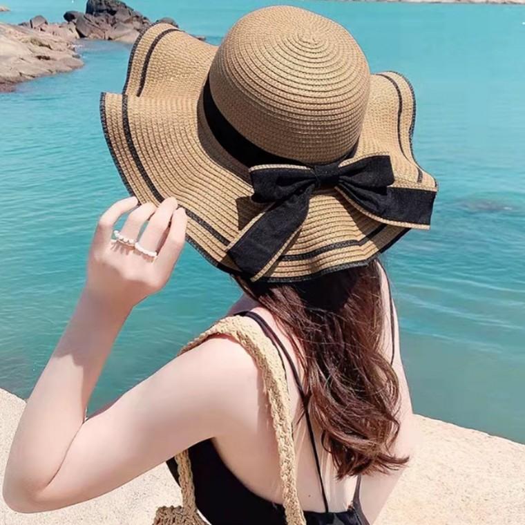 플로아 리본 비치모자(브라운) 왕골모자 챙모자 밀짚모자 여름모자