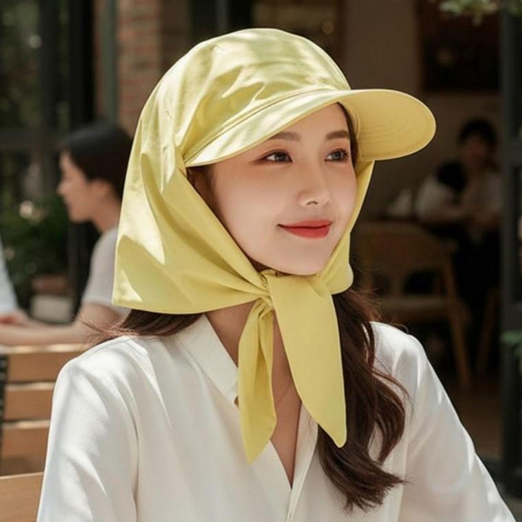 우먼즈 리본 마감좋은 스트랩 햇빛 차단 넓은 챙 스카프 썬캡 일상룩 모자