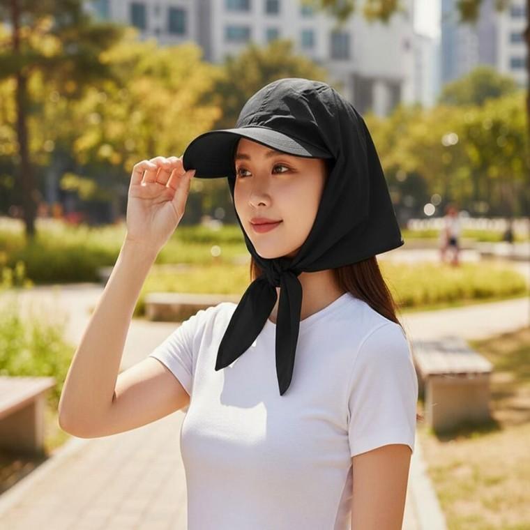 넓은챙 목뒤까지 감싸주는 스카프 디자인 가벼운 썬캡
