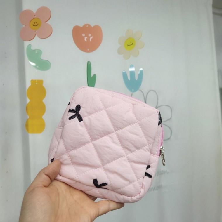 리본자수 생리대파우치 퀼팅 사각 예쁜파우치