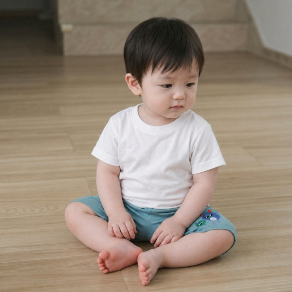 블루 몬스터 자수 유아바지
