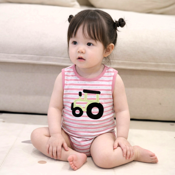 트랙터자수 민소매 바디수트