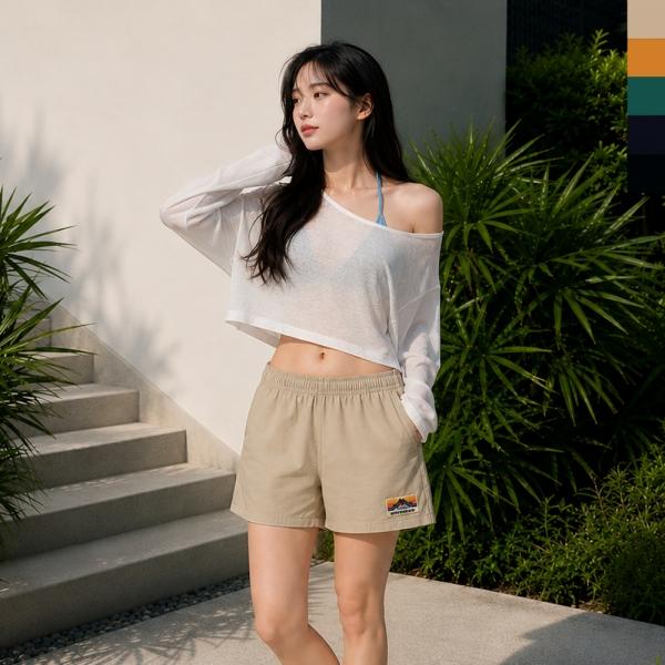 AGG 1016W 여자 초경량 스트링 바스락 밴딩 반바지 아웃도어 쇼츠 팬츠