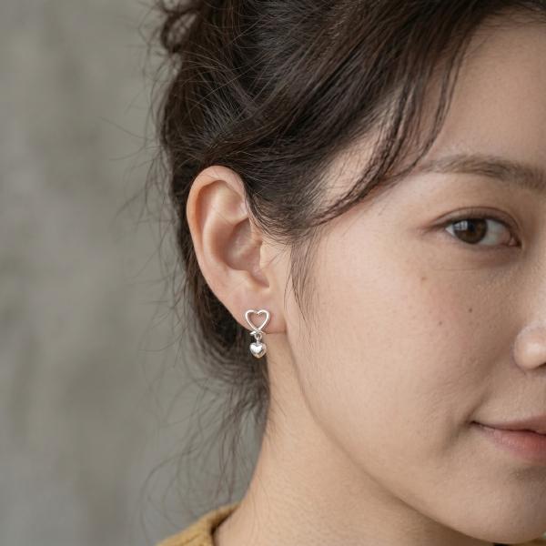 실버 하트 드롭 귀걸이 미니 하트 진주 포인트 여성 데일리 러블리 이어링