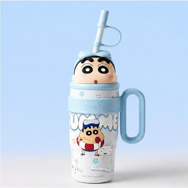 짱구 얼굴 피규어 빨대 텀블러 800ml_블루