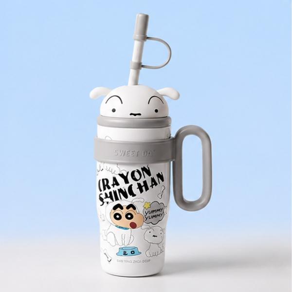 짱구 얼굴 피규어 빨대 텀블러 800ml_화이트