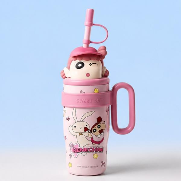 짱구 얼굴 피규어 빨대 텀블러 800ml_핑크