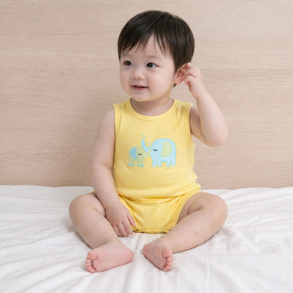 코끼리 자수 민소매 바디수트
