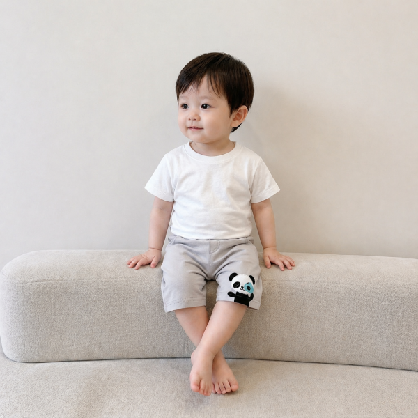 찰칵 판다 자수 유아바지