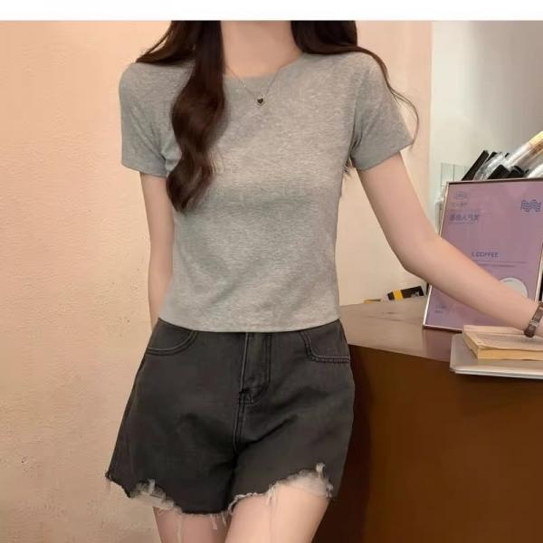 NEW 반팔티 여성 슬림핏 신축성좋은 라운드넥 짧은티