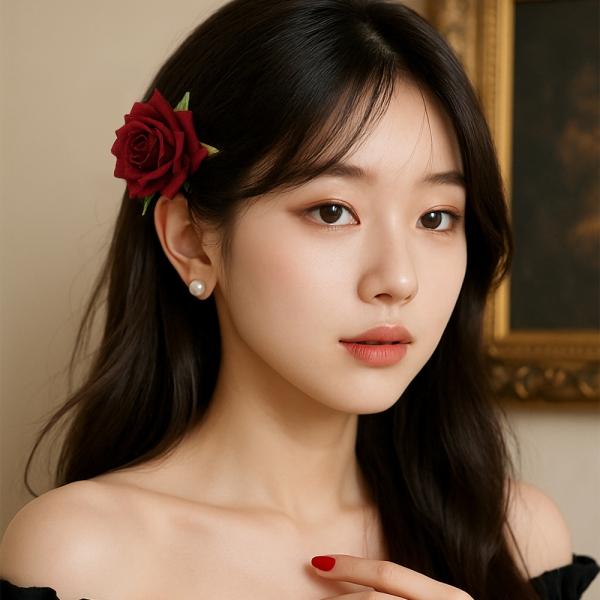 로즈 플라워 포인트 헤어집게핀