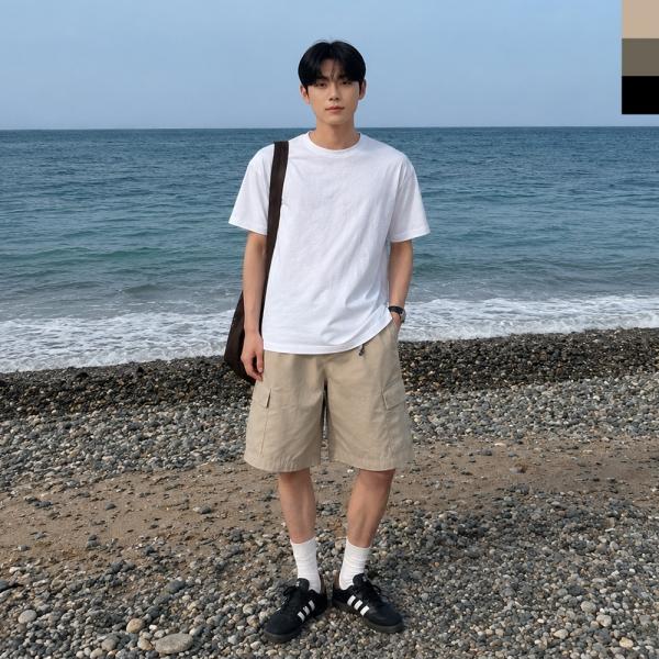 AGG 1010M 남자 하프 카고 와이드 버뮤다 밴딩 팬츠
