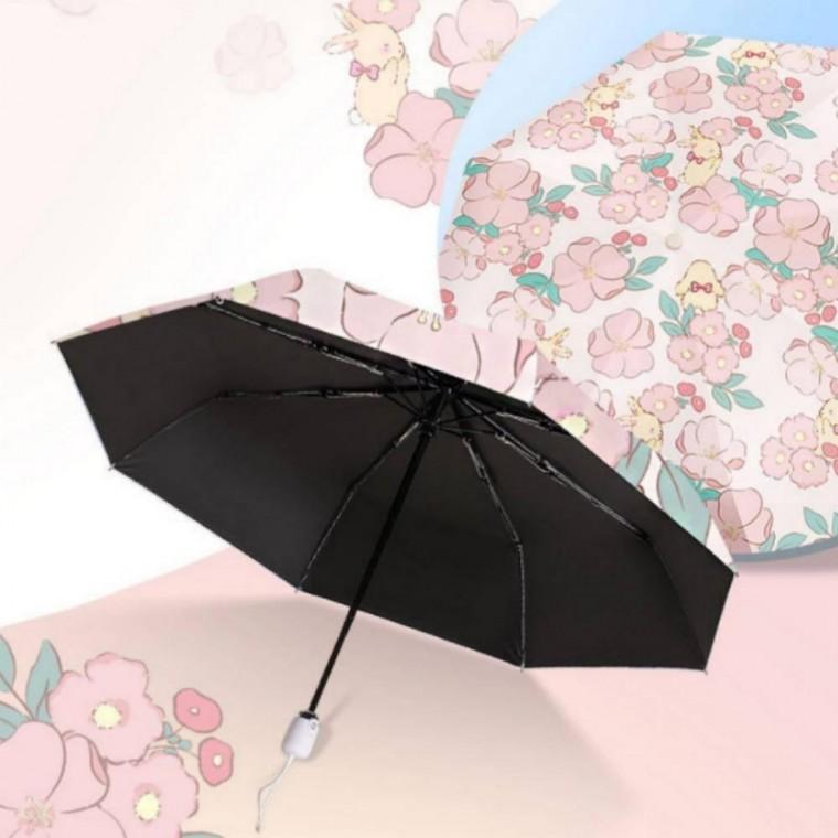 자외선차단 파스텔 꽃과 우산 일러스트 자동 꽃무늬 귀여운 토끼 양우산