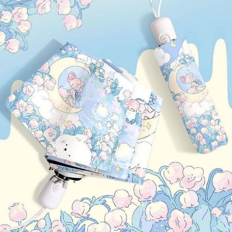 우산 양우산 소녀 귀여운 휴대용 달과소녀 3단 미니 디자인 자동 일러스트