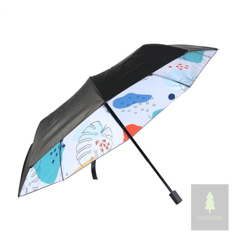 UV차단 양우산 블랙 잎사귀 3단수동양우산 접이식수동양산겸우산 3단접이식수동우산