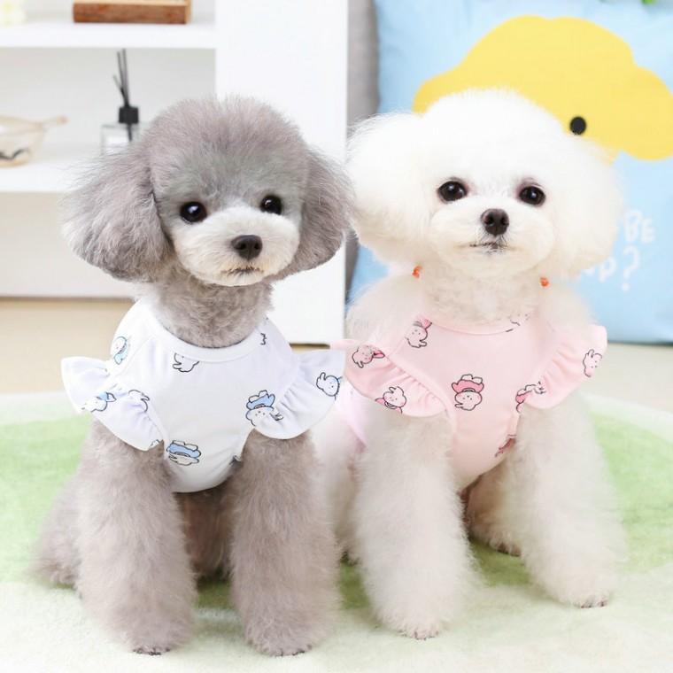 깔끔한 소프트 실용 토끼 프릴 티셔츠 강아지옷