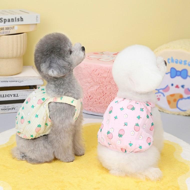 가벼운 데일리 트렌디 스트로베리 밴딩 나시 강아지옷