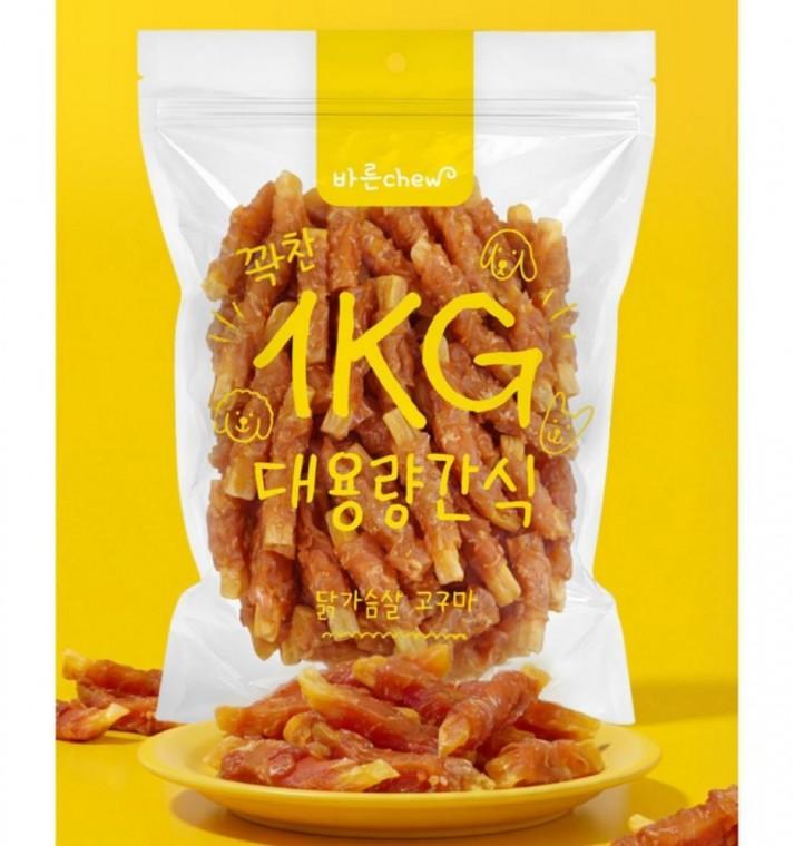 바른츄 닭가슴살 고구마 1kg 강아지 대용량 애견 훈련 간식