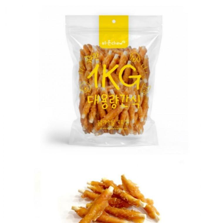 바른츄 닭가슴살 우유껌 1kg 강아지 대용량 덴탈껌 애견 간식