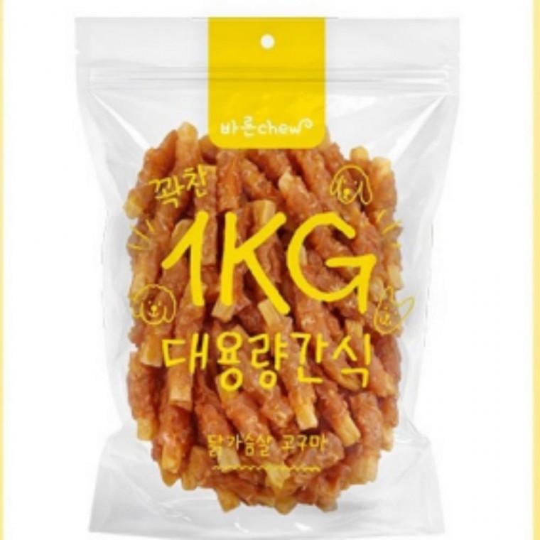 바른츄 닭가슴살 도너츠 1kg 강아지 대용량 가성비 간식 애견 껌