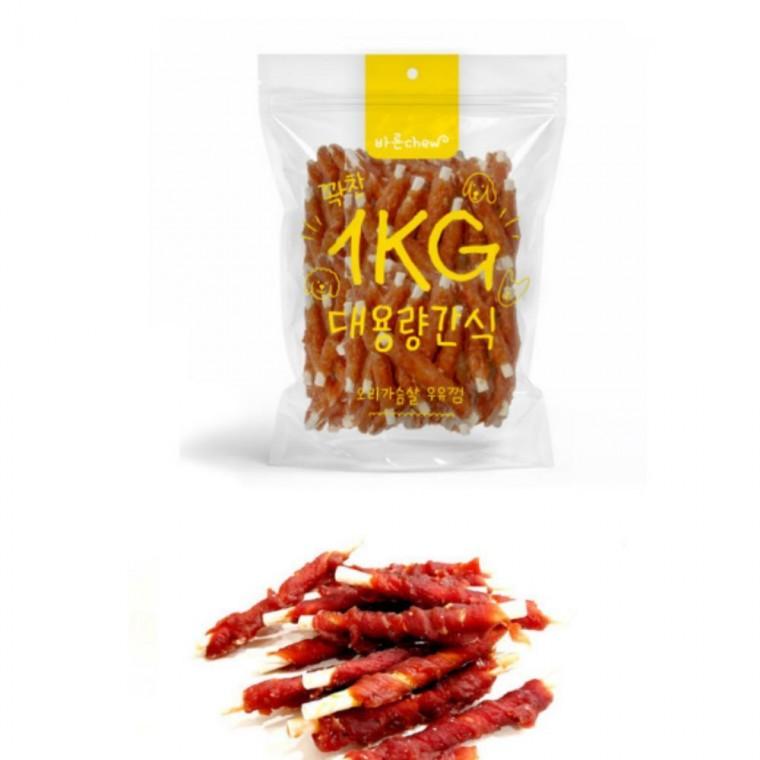 바른츄 오리가슴살 우유껌 1kg 강아지 대용량 애견 개 덴탈껌
