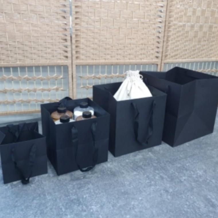 1개 21cm 블랙 정사각 무지 튼튼한 선물 포장 종이 가방 쇼핑백 종이 백 답례품 기념