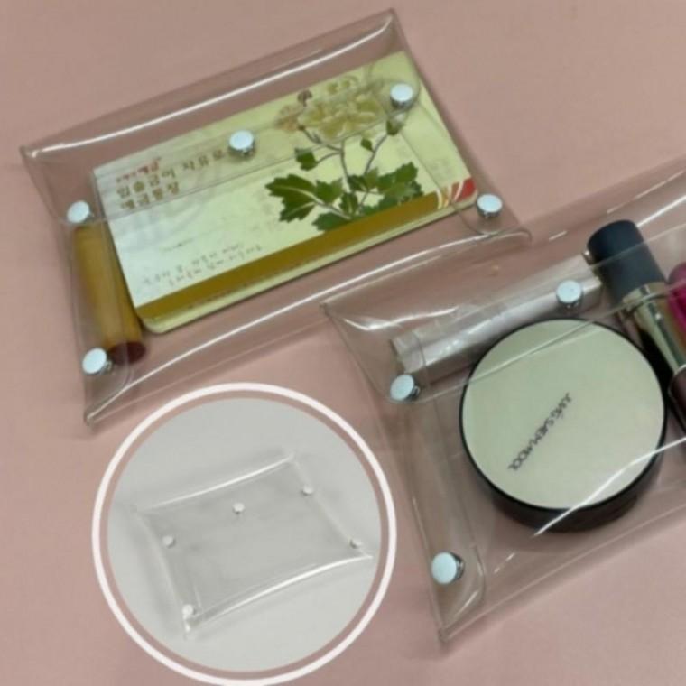 1개 대형 17x16cm 투명 똑딱이 PVC 파우치 이너백 사각 미니 가방 소품 수납 보관