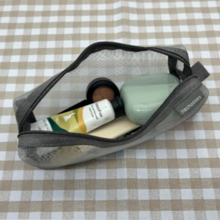 그레이 반투명 망사 필통 그물 메쉬 펜 케이스 학생 직장인 통풍 파우치 주머니 가방