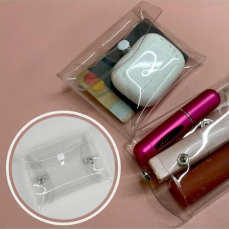 1개 소형 10x7.5cm 투명 똑딱이 PVC 파우치 이너백 사각 미니 가방 소품 수납 보관