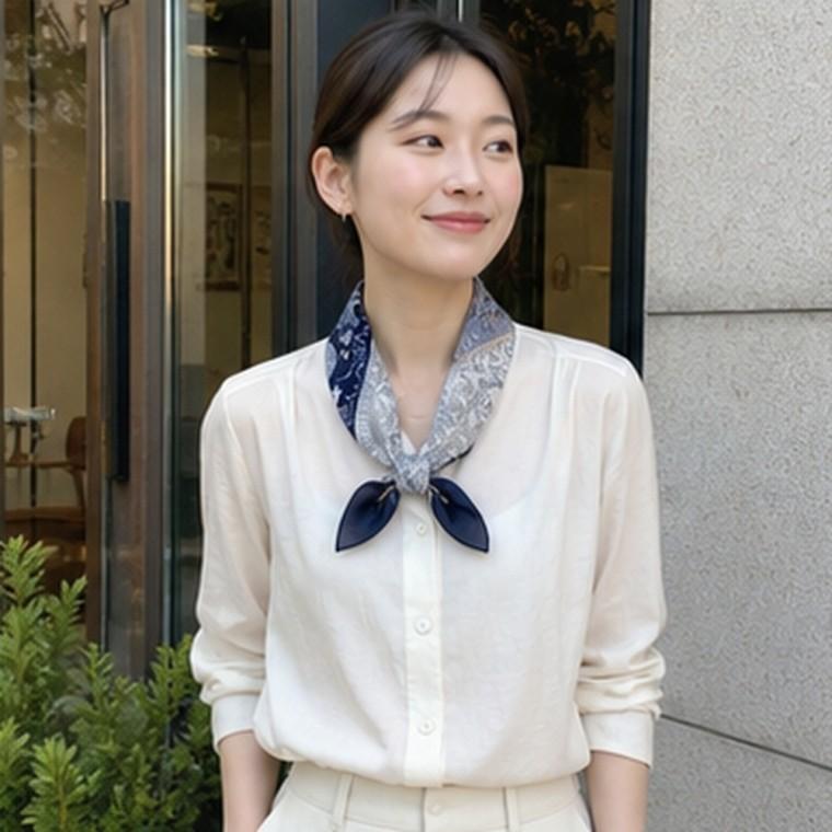 사각스카프 면혼방 패치워크 빈티지 여성 데일리 목 헤어 가방 코디
