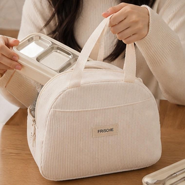 보온보냉 도시락가방 넉넉수납 코듀로이 양방향지퍼 점심 피크닉용