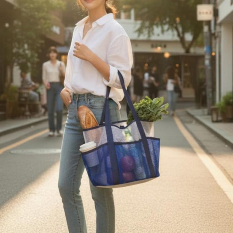 비치 수영가방 다용도 수납 메쉬백 물놀이 목욕 가방 토트백