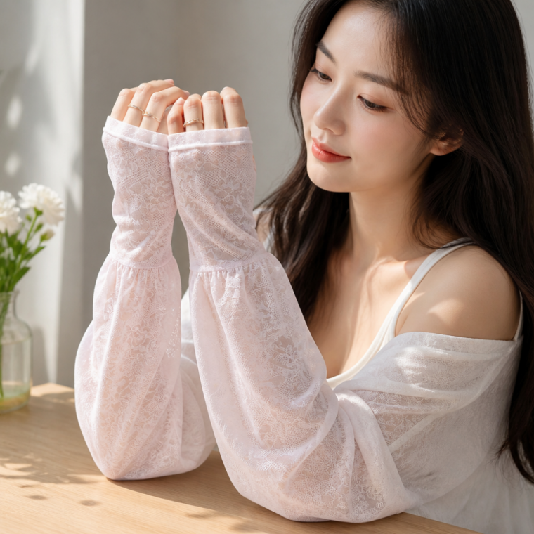 여성 레이스 플라워 루즈핏 쿨토시 운전용 자외선 차단 토시