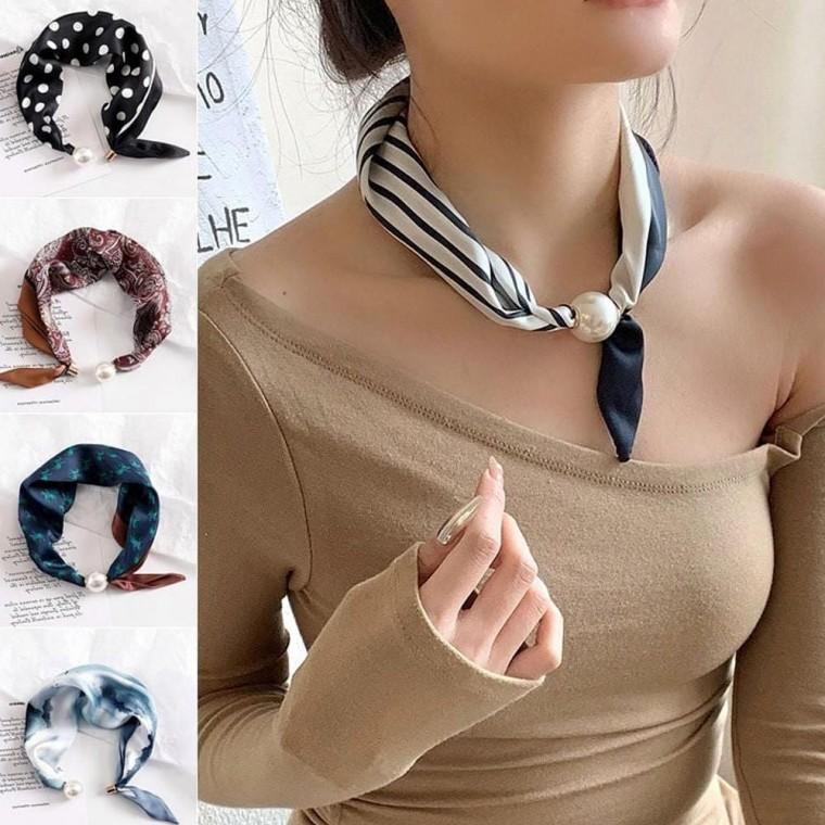 여성 미니 쁘띠스카프 진주 미니스카프 목걸이형 머플러