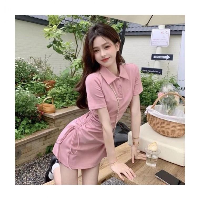 루미나D 카라 반팔 셔링 미니 여름 원피스 슬림핏 캐주얼