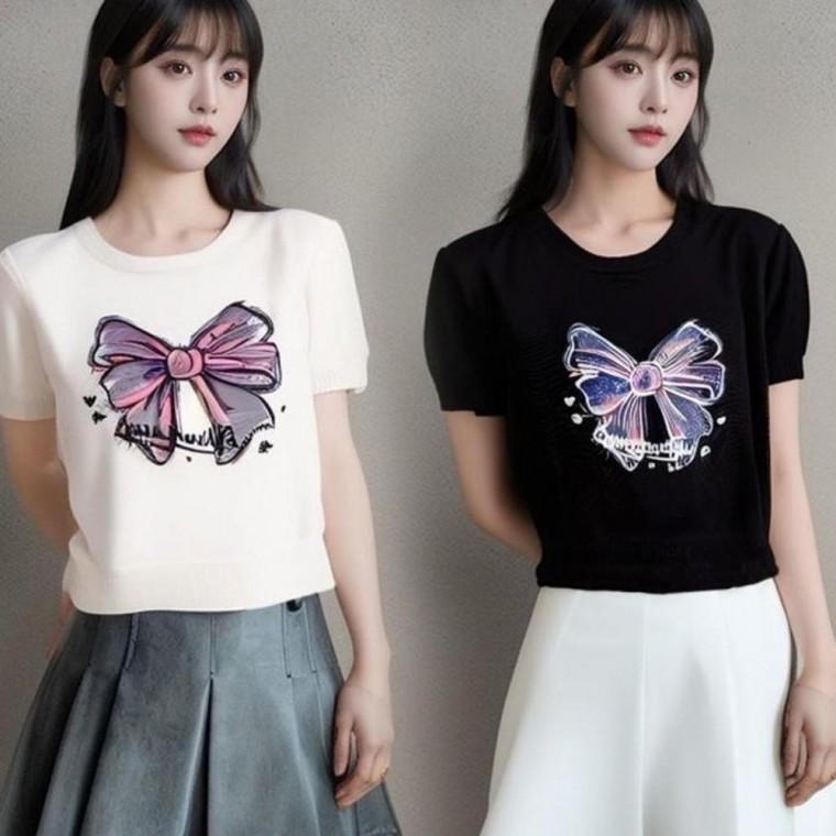 라운드넥 여름 리본 니트 티셔츠 여성 심플 원피스 반소매 미니 캐주얼 롱 데일리 심플티셔츠 미니원피스