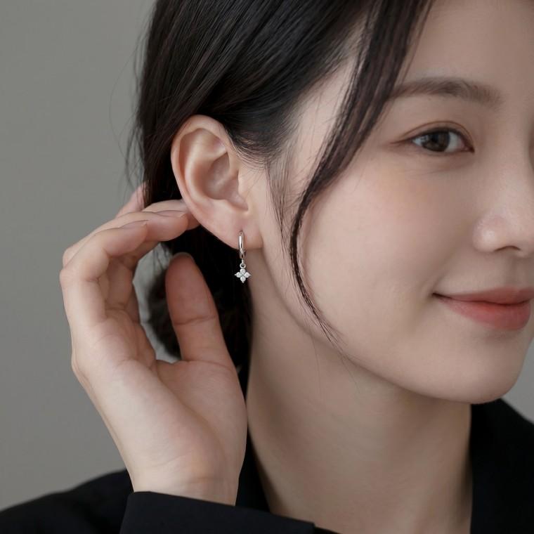 드롭 귀걸이 원터치 링 실버 큐빅 미니 데일리 여성 이어링