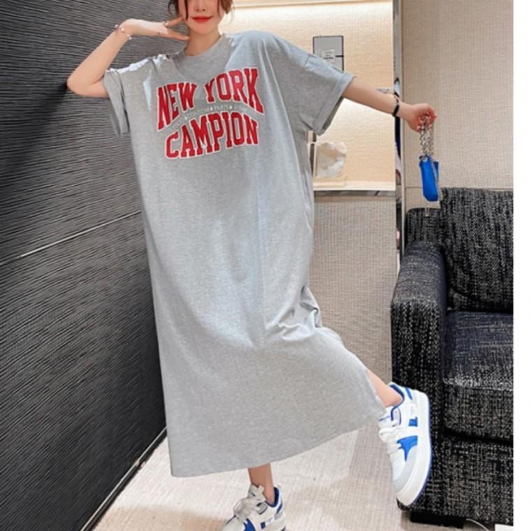 원피스 여자 레터링 프린팅 반팔 데일리 캐주얼 롱 여름 여성 미니 심플