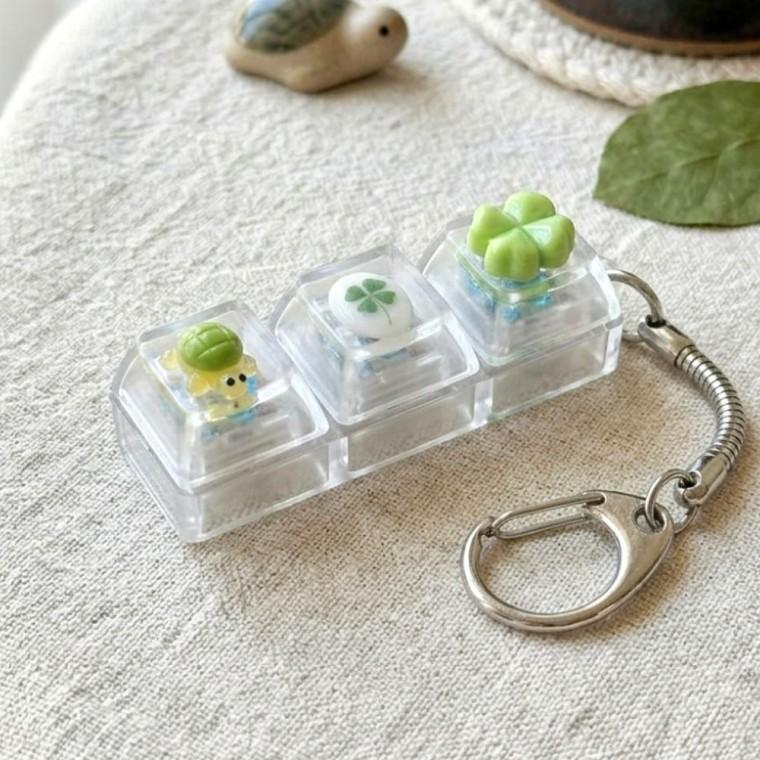 3구 행운 거북이 키캡 키링 귀여운 캐릭터 소품 데일리 미니어처 버즈 파우치 커플