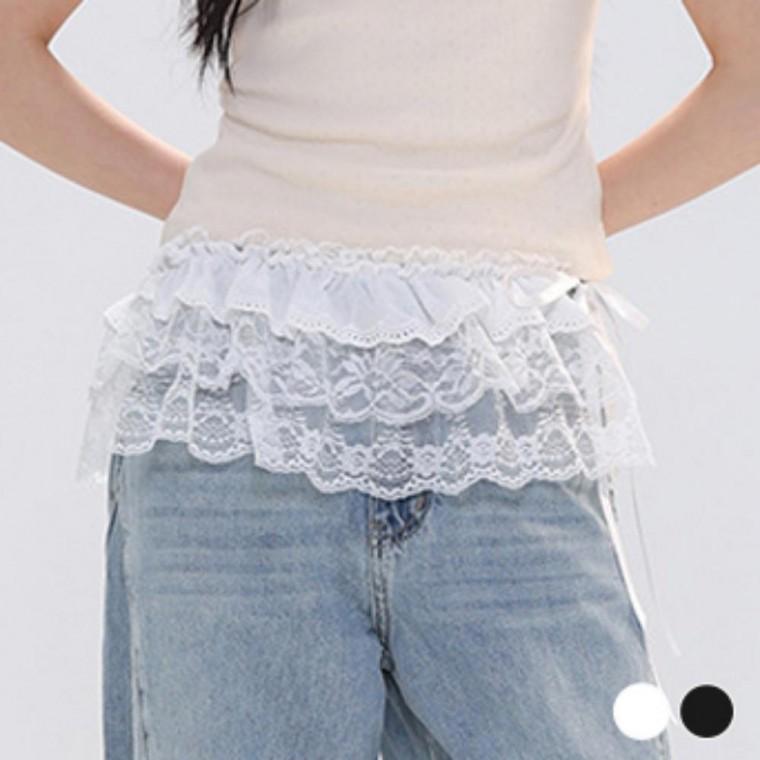 플라워 레이스 패턴 힙 커버 레이어드 여성 미니 랩 스커트