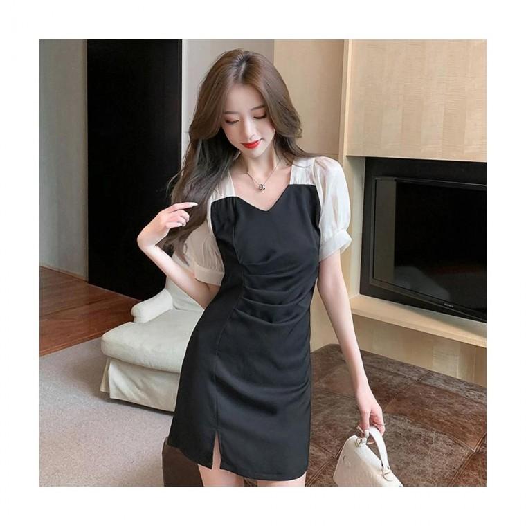 루미나D 미니원피스 반팔 쉬폰 셔링 프릴 하객 정장 피로연