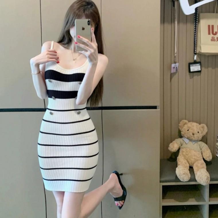더블유지안 여성용 나시 미니 원피스 귀여운 슬림핏 미니 원피스