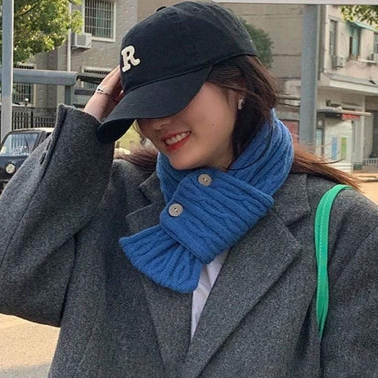 넥워머 목도리 방한 미니사이즈 꽈배기 쁘띠 버튼