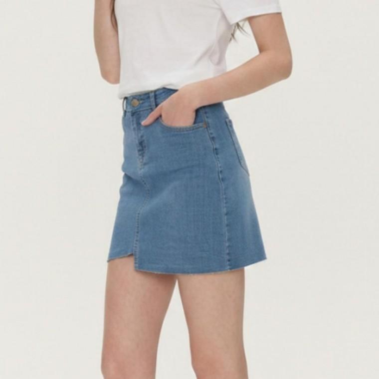 언발컷팅 스판 데님 미니스커트