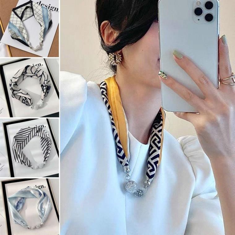봄패션 쁘띠 미니 스카프 마그네틱 큐빅 목걸이