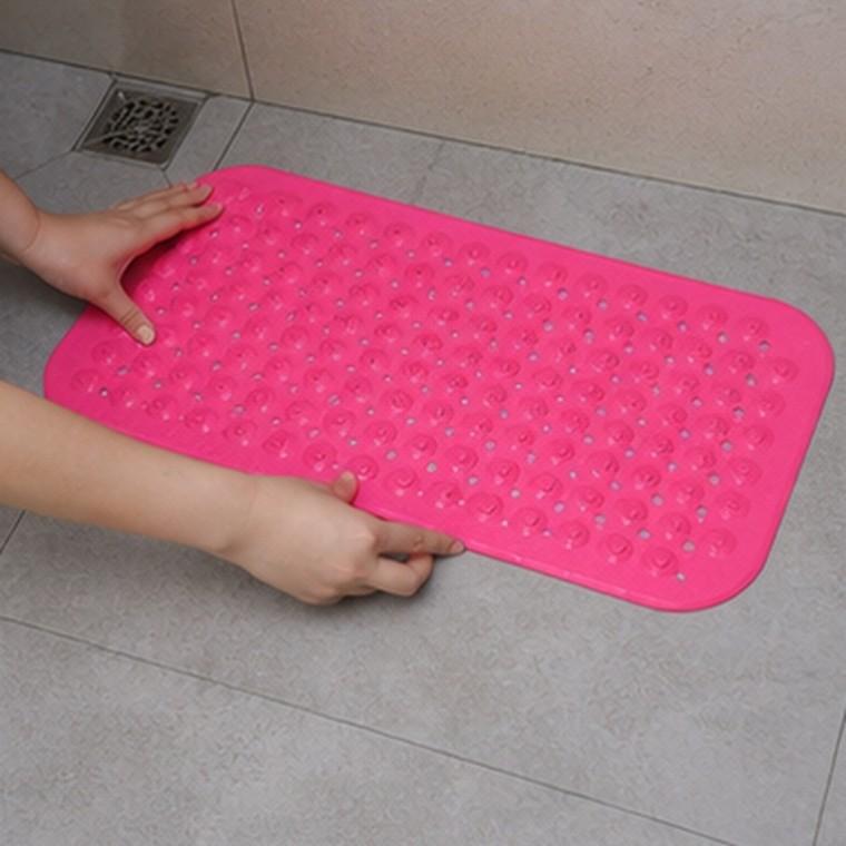 미끄럼방지 욕실 발매트 70x36cm PVC 흡착 배수홀 핑크 도트